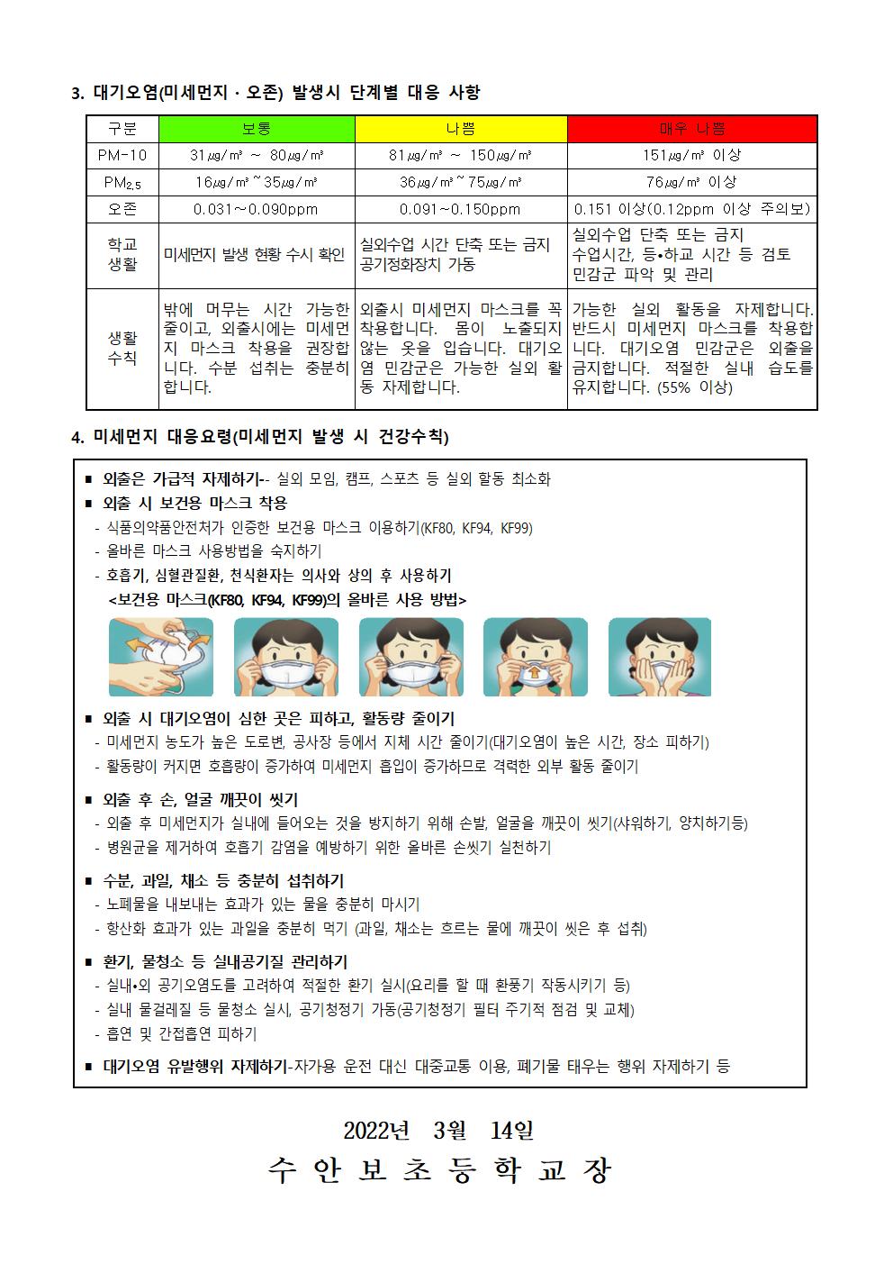 붙임 3-대기오염(미세먼지 및 오존) 발생시 대응 및 민감군 질병결석 안내문(220311)002